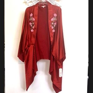 Gianni Bini Embroidered Flowers Satin Kimono Jacket
